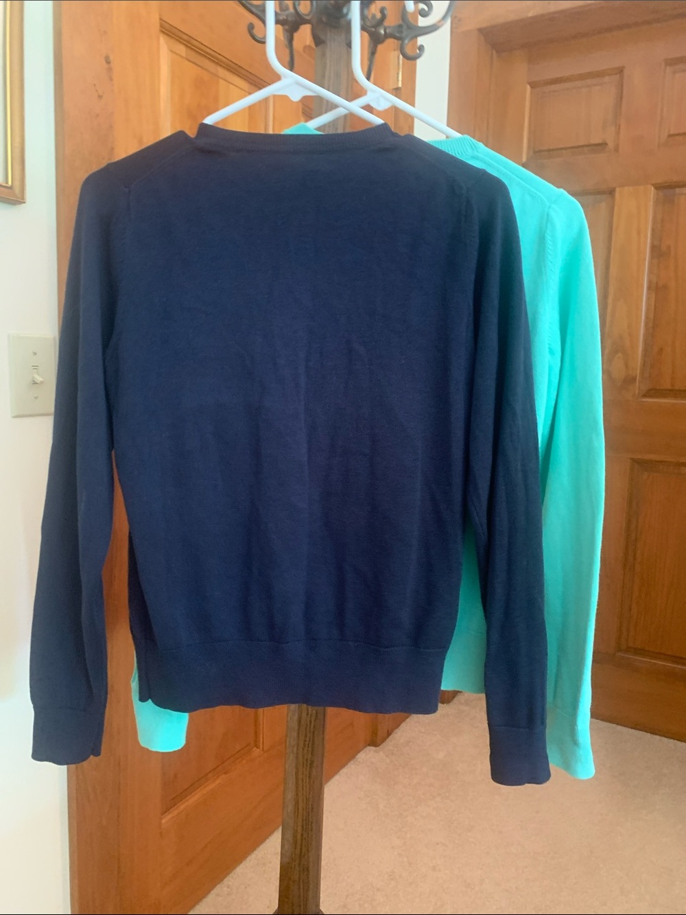 Lightweight Teal and navy Crewneck Cardigan Sweaters - Ladies - Picture 3 of 5